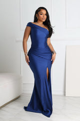Apollo Nylon Off Shoulder Slit Maxi Dress