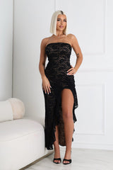Dreamy Lace Ruffled Tube Maxi Dress