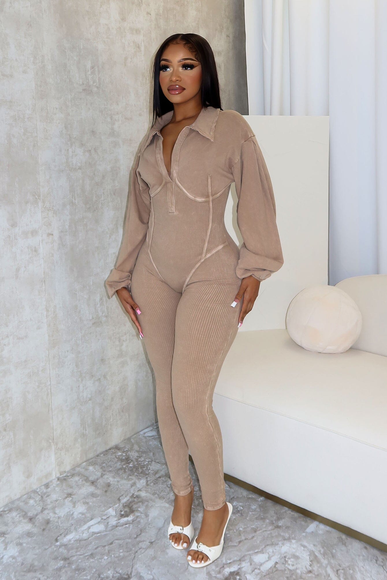 Light Washed Slim Fit Corset Jumpsuit