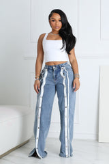 Retro Snap Button Denim Jeans with Stripes