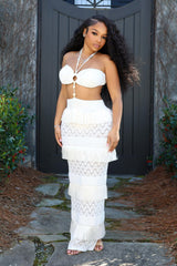Mariah Halter Corset Fringe Maxi Dress