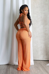 Natures Crinkle Halter Wide Leg Jumpsuit