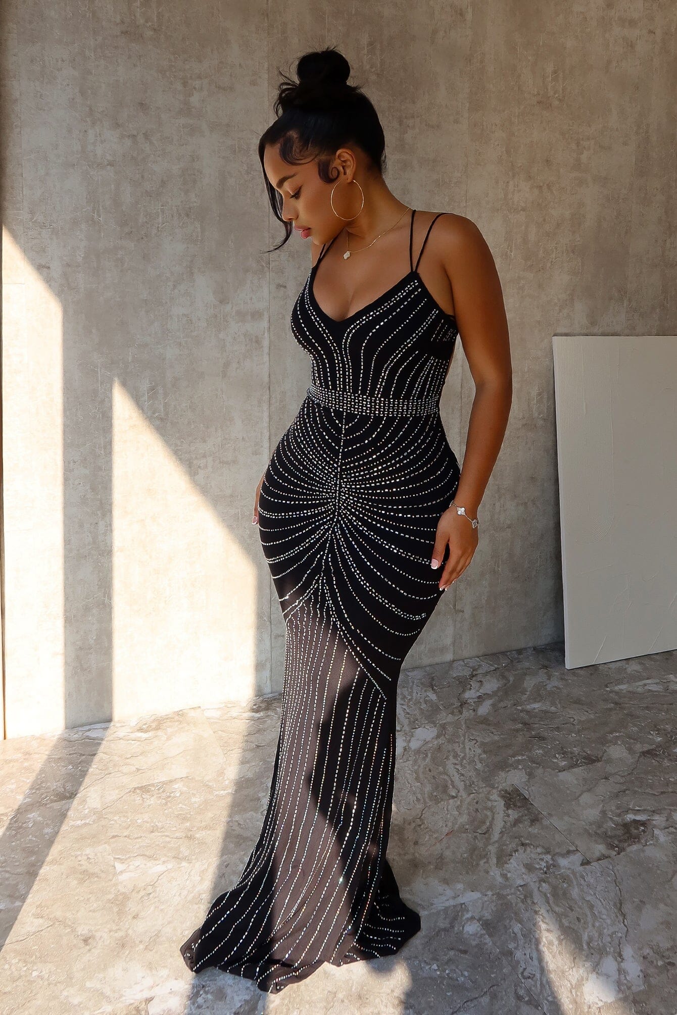 FULL RHINESTONE STUDDED MAXI DRESS
