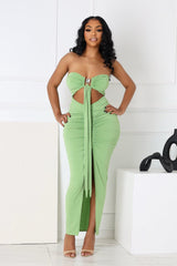 Dazzling Rhinestone Metal Detail Tube Maxi Dress