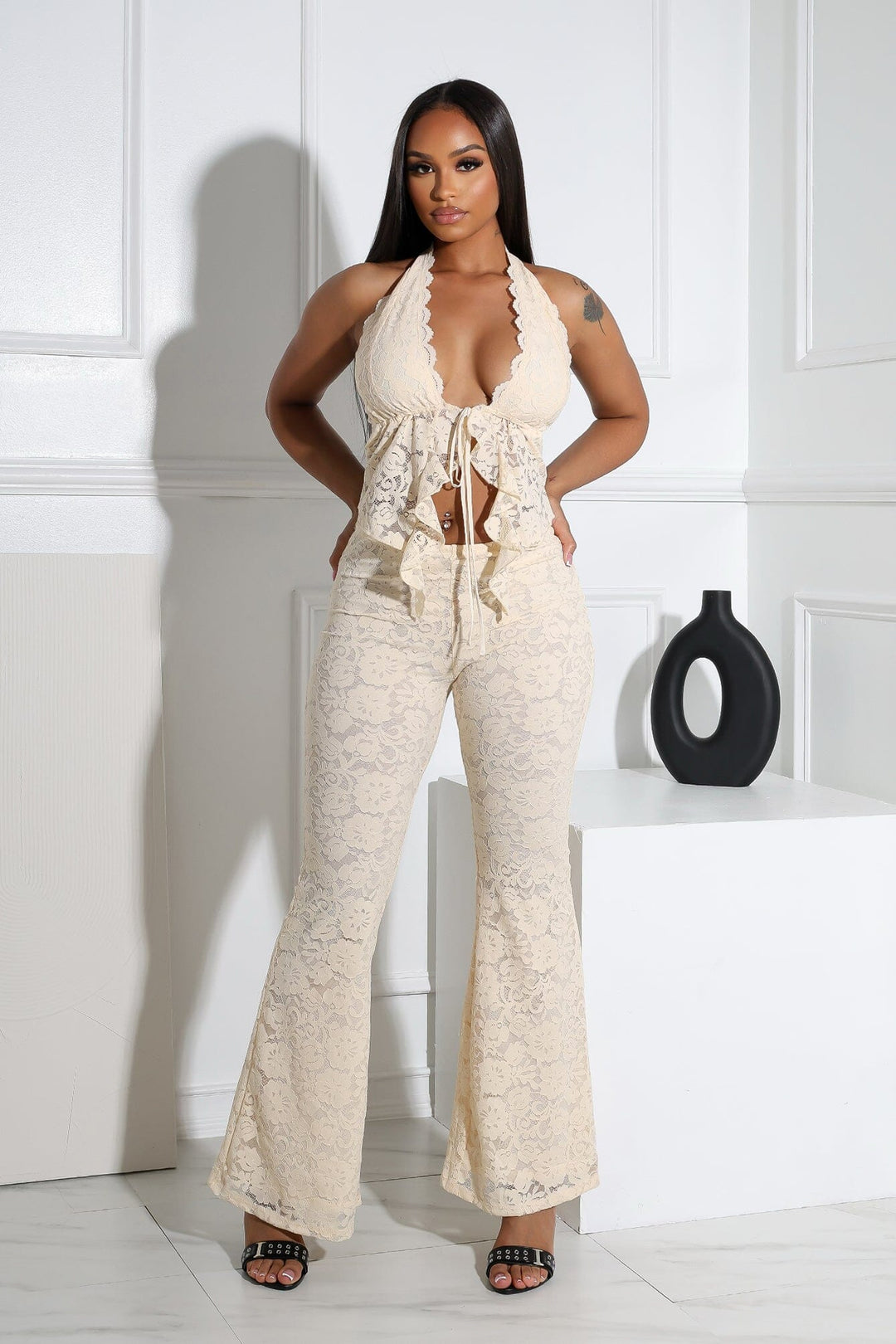 Refined Flare Duo Lace Top &amp; Pants SET