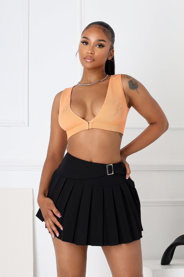 Silva Ribbed V Neck Clasp Top