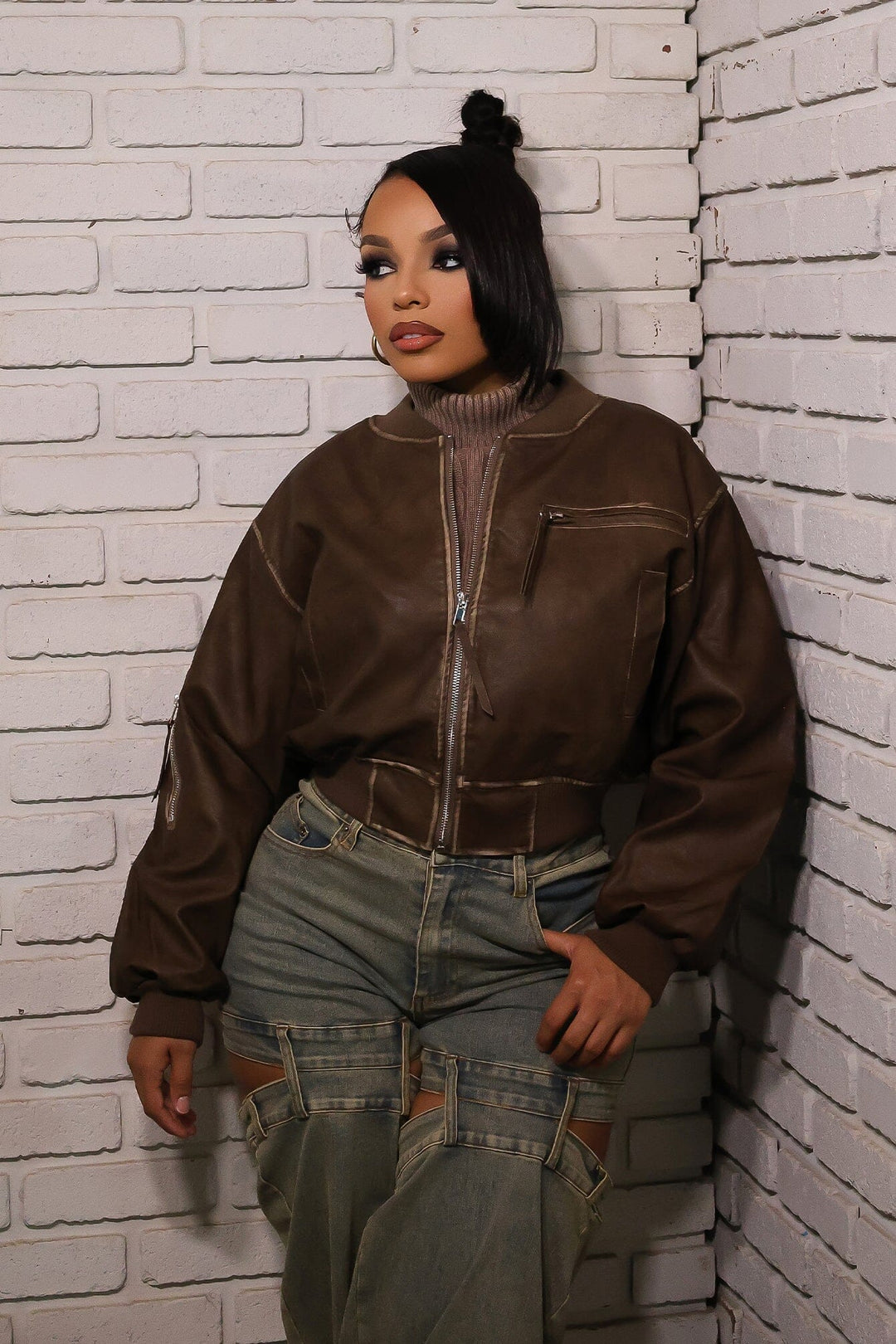 Gianna Faux Leather Bomber Jacket
