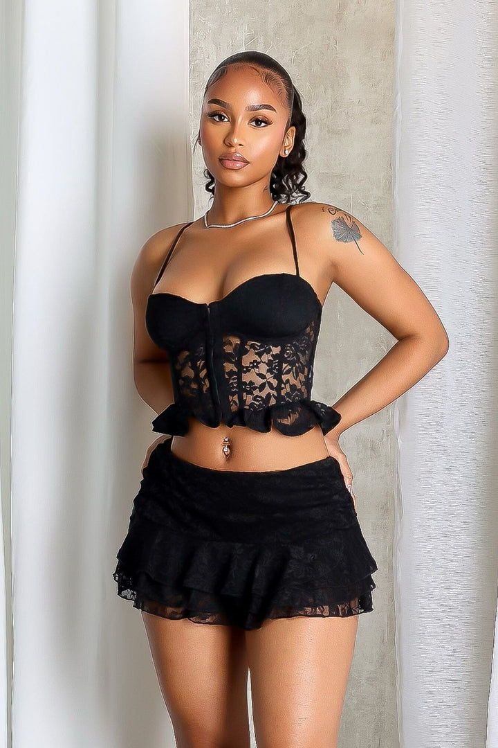 Girls Aesthetic Floral Lace Mini Skirt