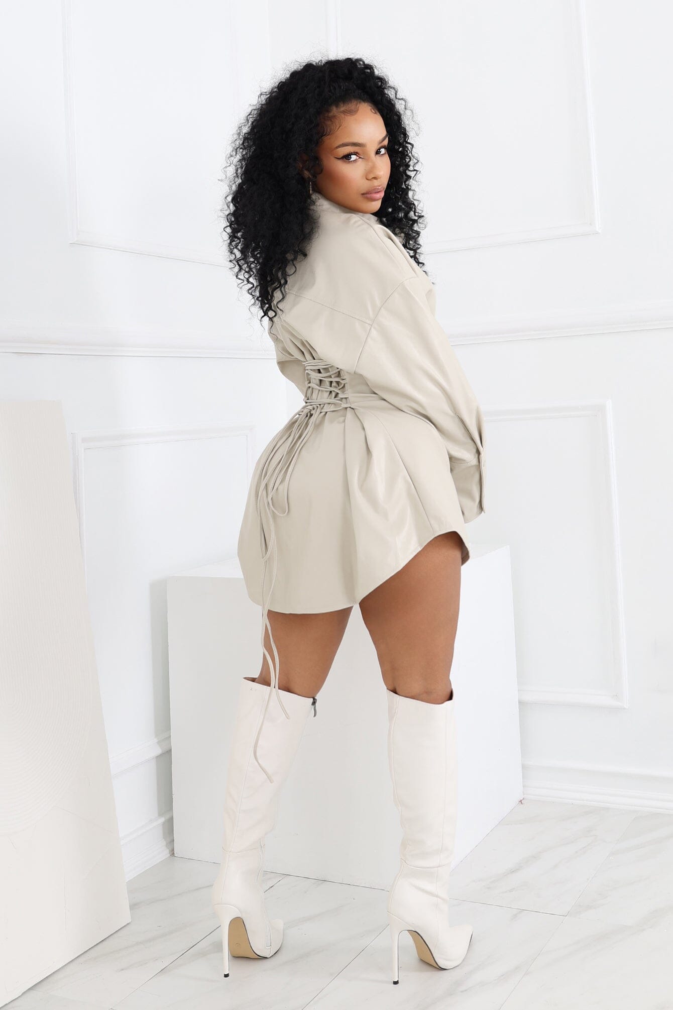 Lorene Faux Leather Mini Dress Oyster / L