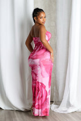 Powdery Floral Print Tube Maxi Dress