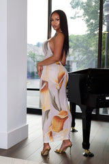 Tulipfield Mesh Print Halter Maxi Dress