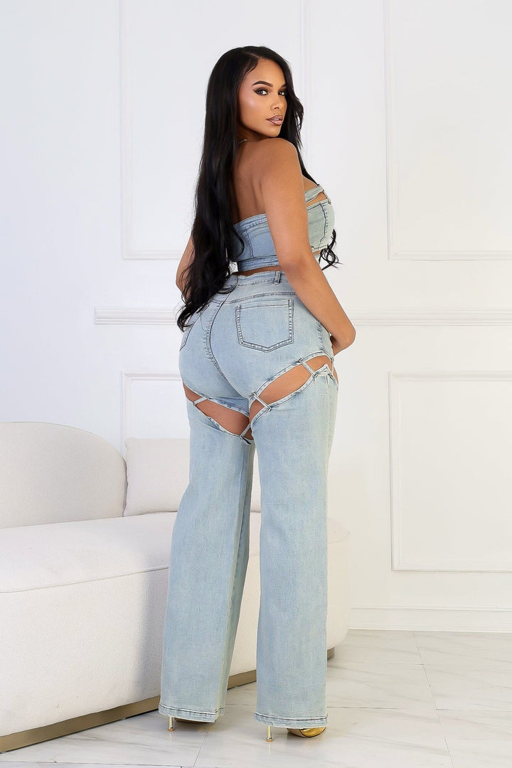 Jett Denim Tube Top &amp; Cutout Pants SET