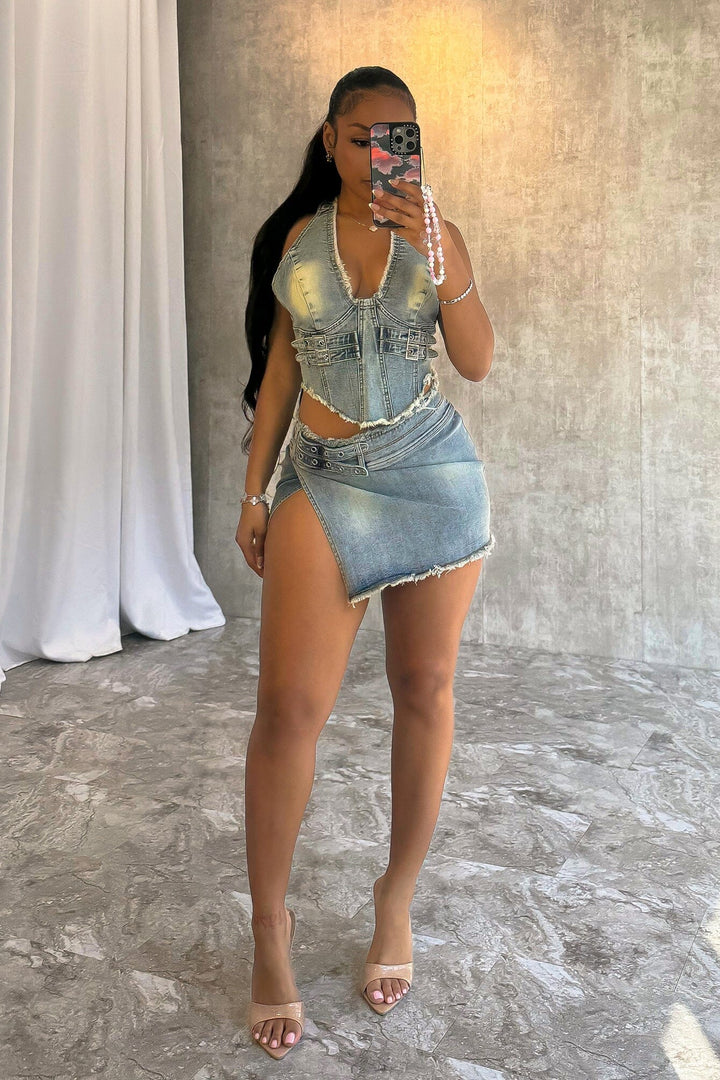 Harlem Denim Halter Top &amp; Skirt SET