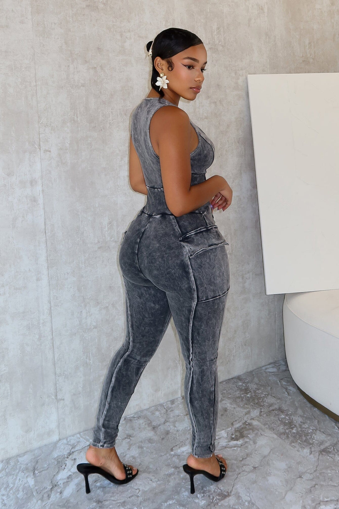 Nicole Mineral Washed Zip Up Sleeveless Jumpsuit