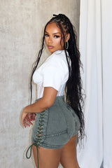 Keep Up Lace Up Denim Shorts
