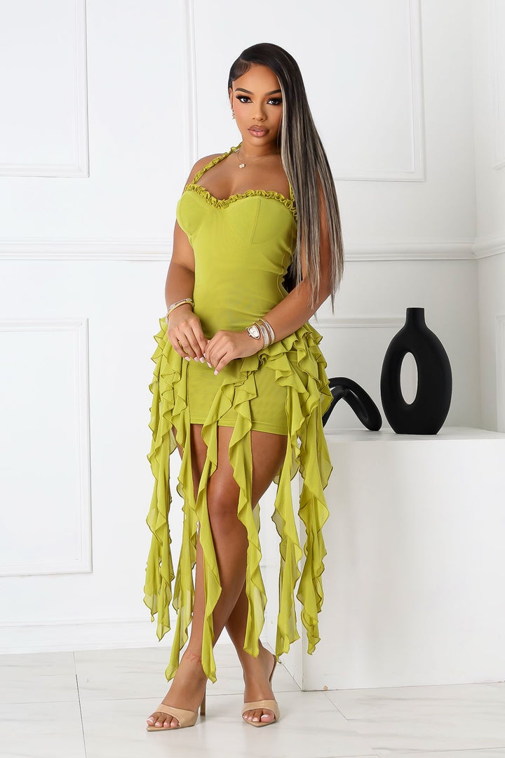 Rumba Mesh Ruffled Mini Dress