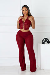 Backstage Lace Halter Top &amp; Pants SET