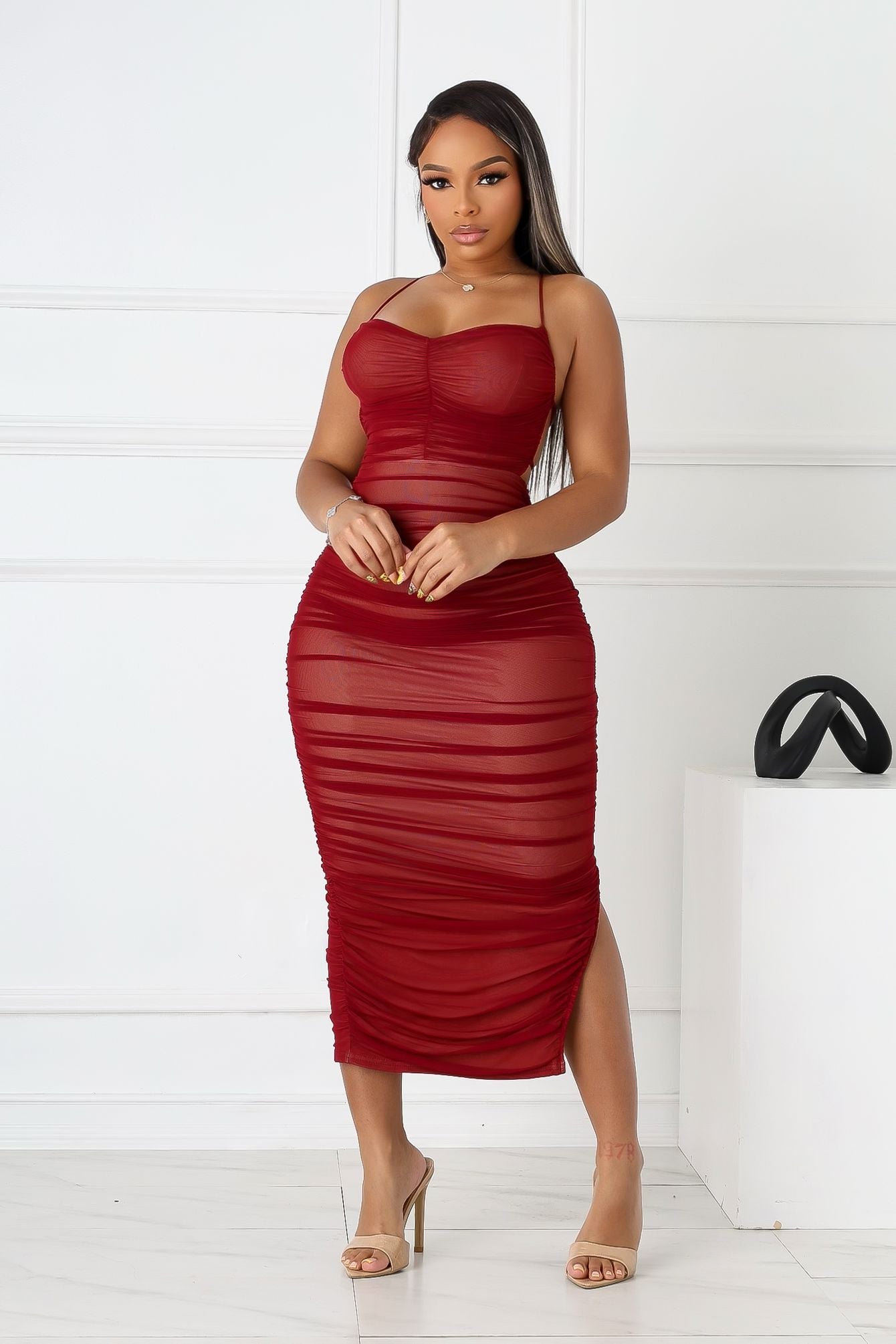 ruff around the edges ruched dress Metallic Mesh Fold Over Off The Shoulder Ruched Midi Dress