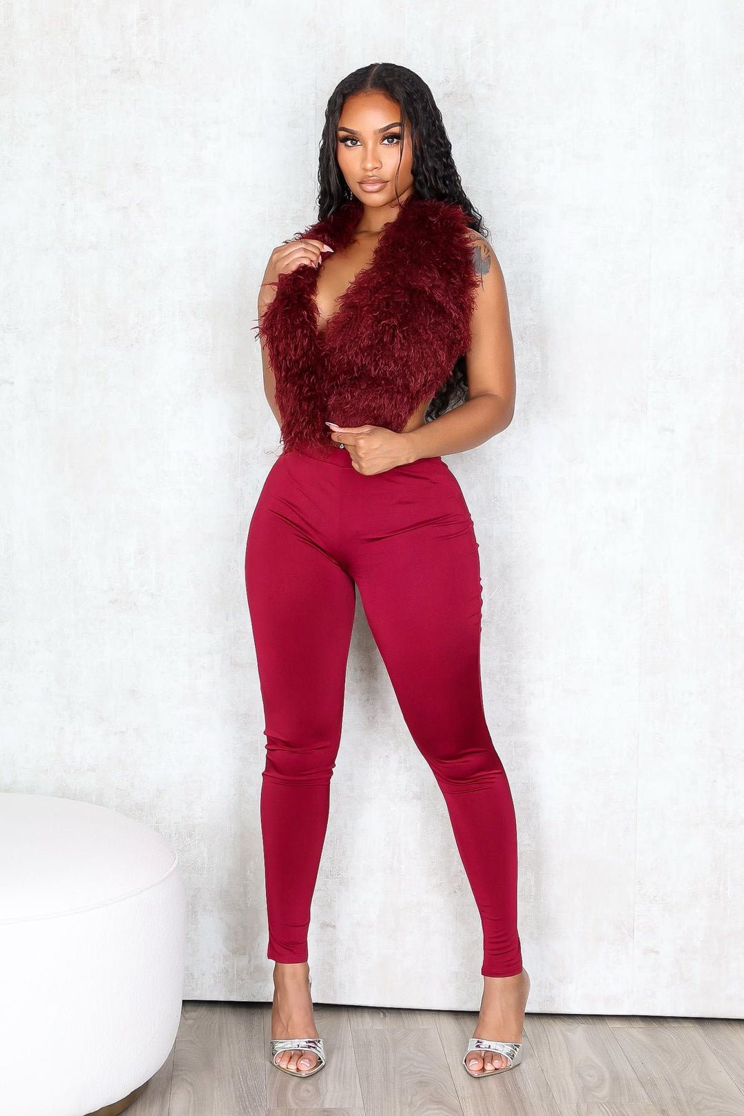Furista Fur Halter Vest &amp; Leggings SET