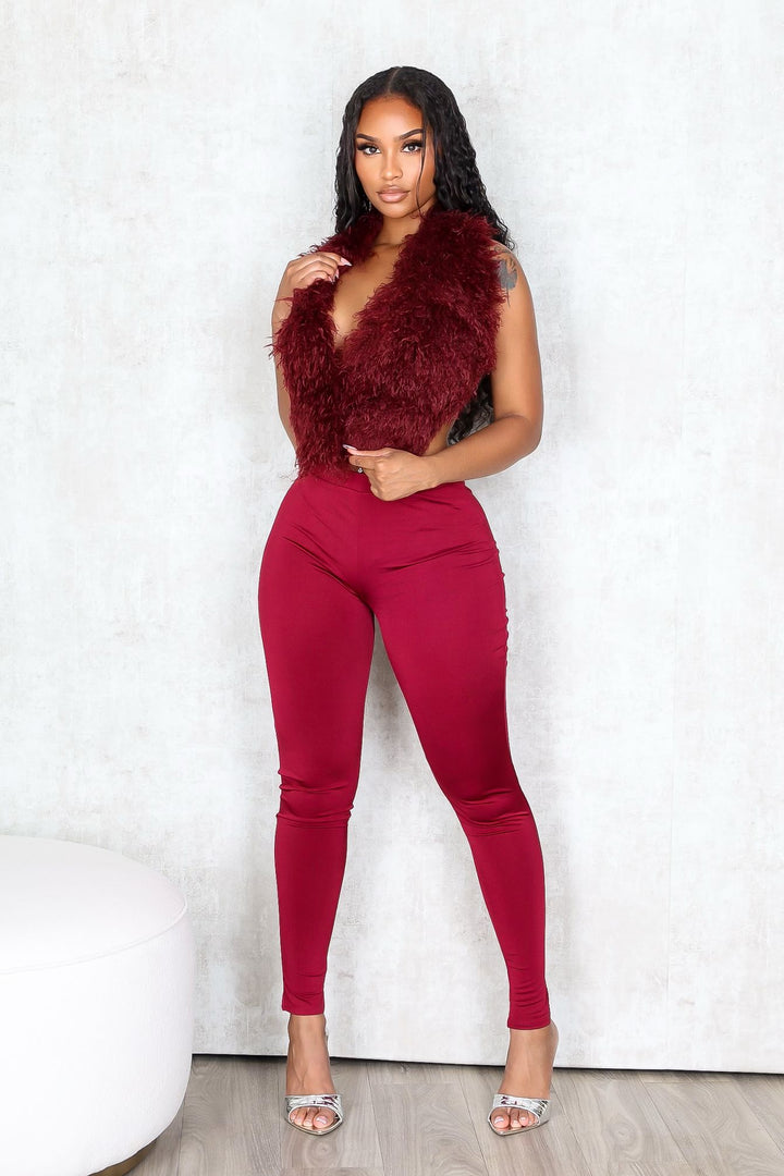 Furista Fur Halter Vest &amp; Leggings SET