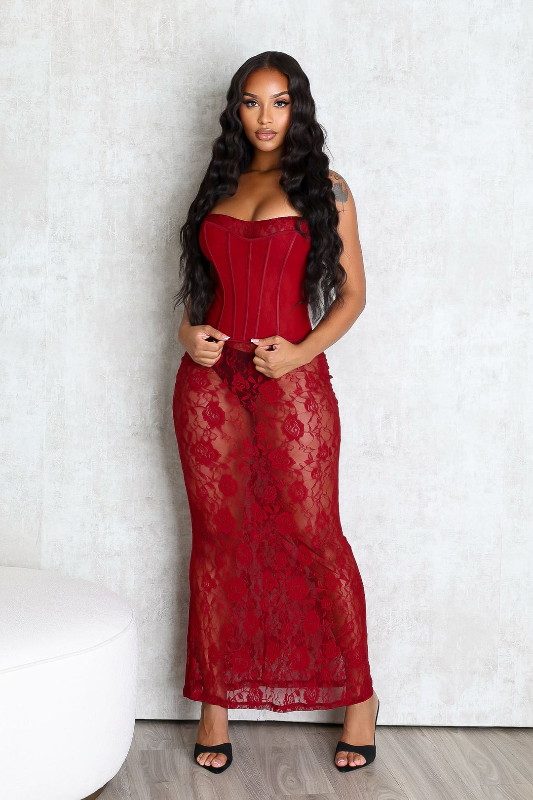 Ebone Lace Corset Maxi Dress – EDGE