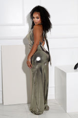 Hayze Foil Halter Cowl Neck Jumpsuit