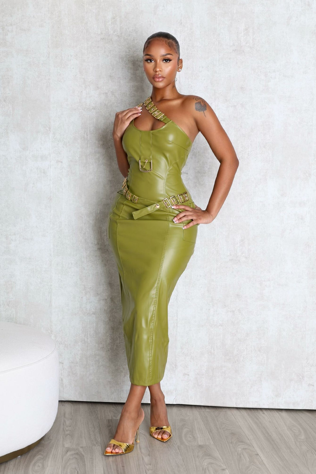 Seoul PU Buckle Maxi Dress
