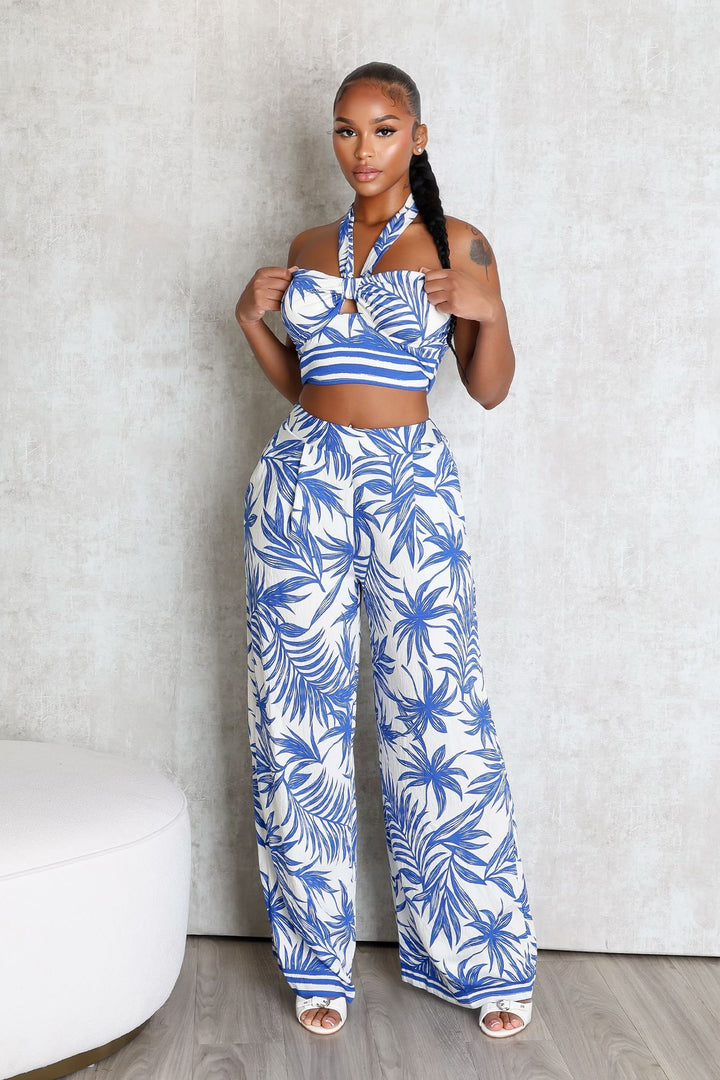 Clementine Tropical Print Halter Top &amp; Pants SET