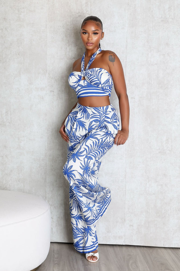 Clementine Tropical Print Halter Top &amp; Pants SET