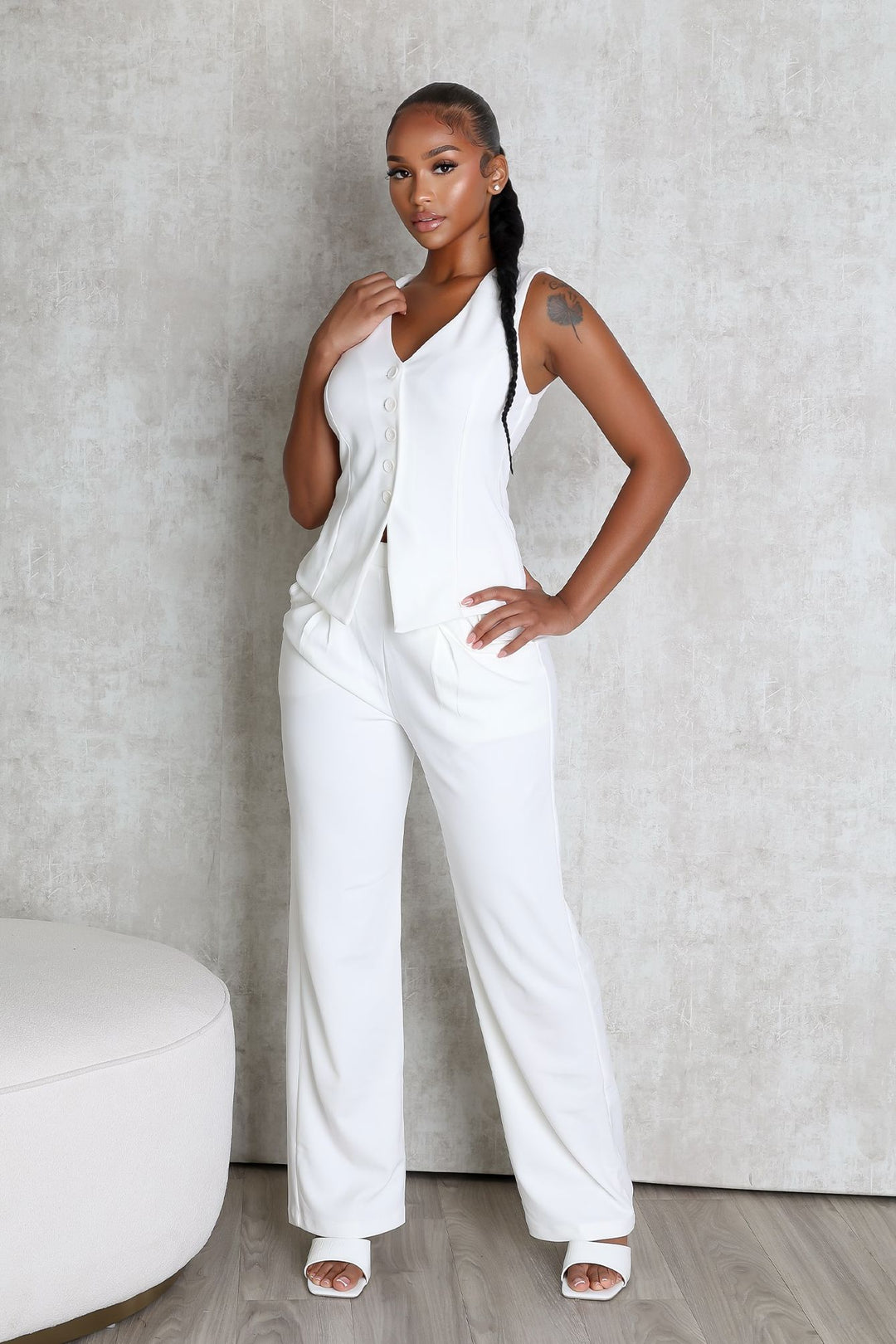 Teresita Button Up Vest Top &amp; Pants SET