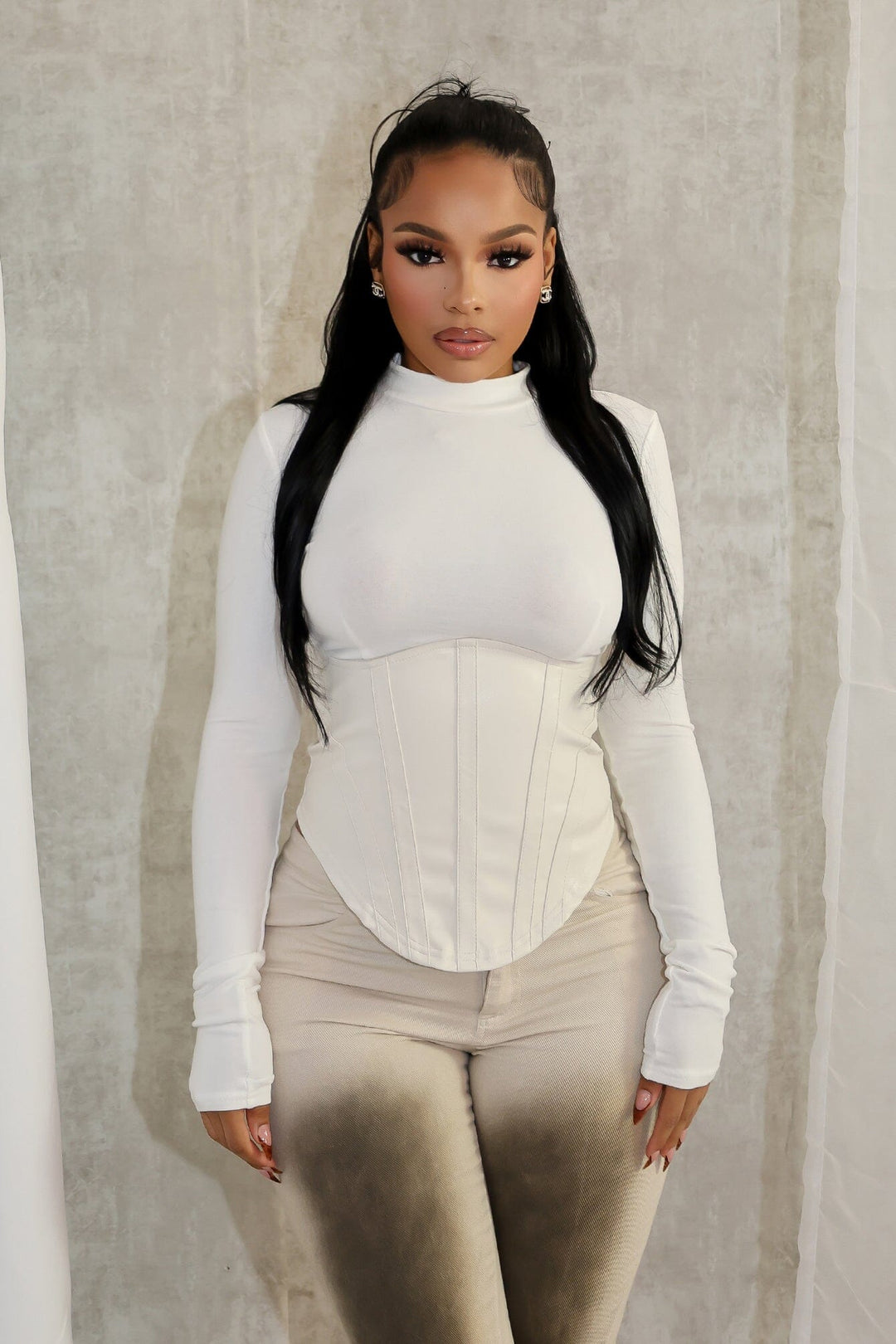 Iliana Faux Leather Corset Contrast Top