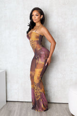 Volcanic Mesh Print Cut Out Jumpsuit