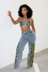 Cactus Blossom Denim Top &amp; Pants SET