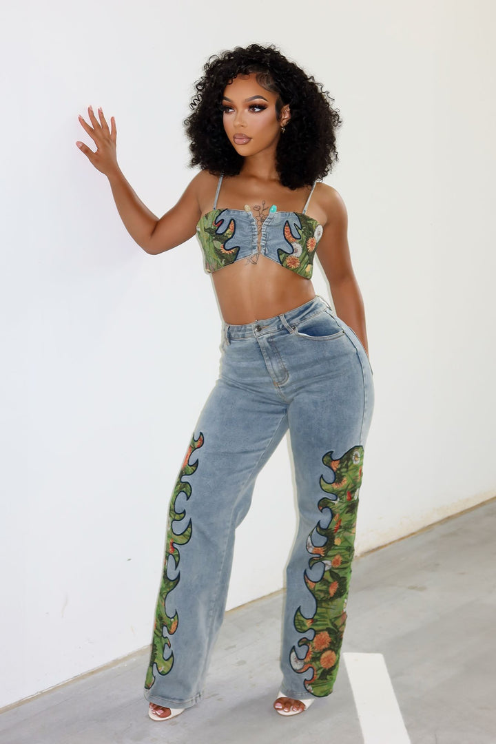 Cactus Blossom Denim Top &amp; Pants SET