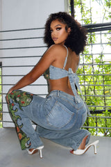 Cactus Blossom Denim Top &amp; Pants SET