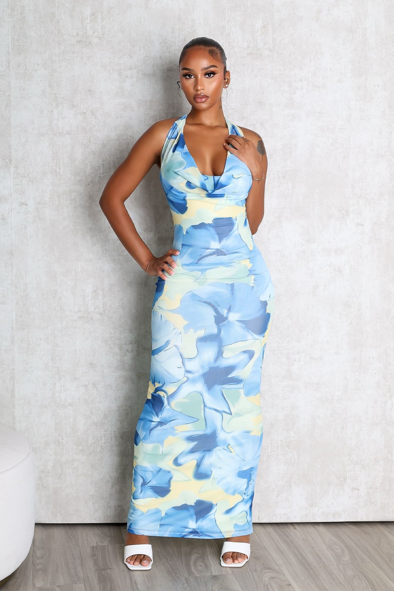 ワンピース EDGE SHOULDER BONDING DRESS Oversized Bow One-shoulder Satin Column Maxi Bridesmaid