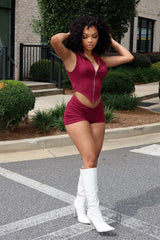 Classic Zip Up Cropped Tank Top &amp; Shorts SET