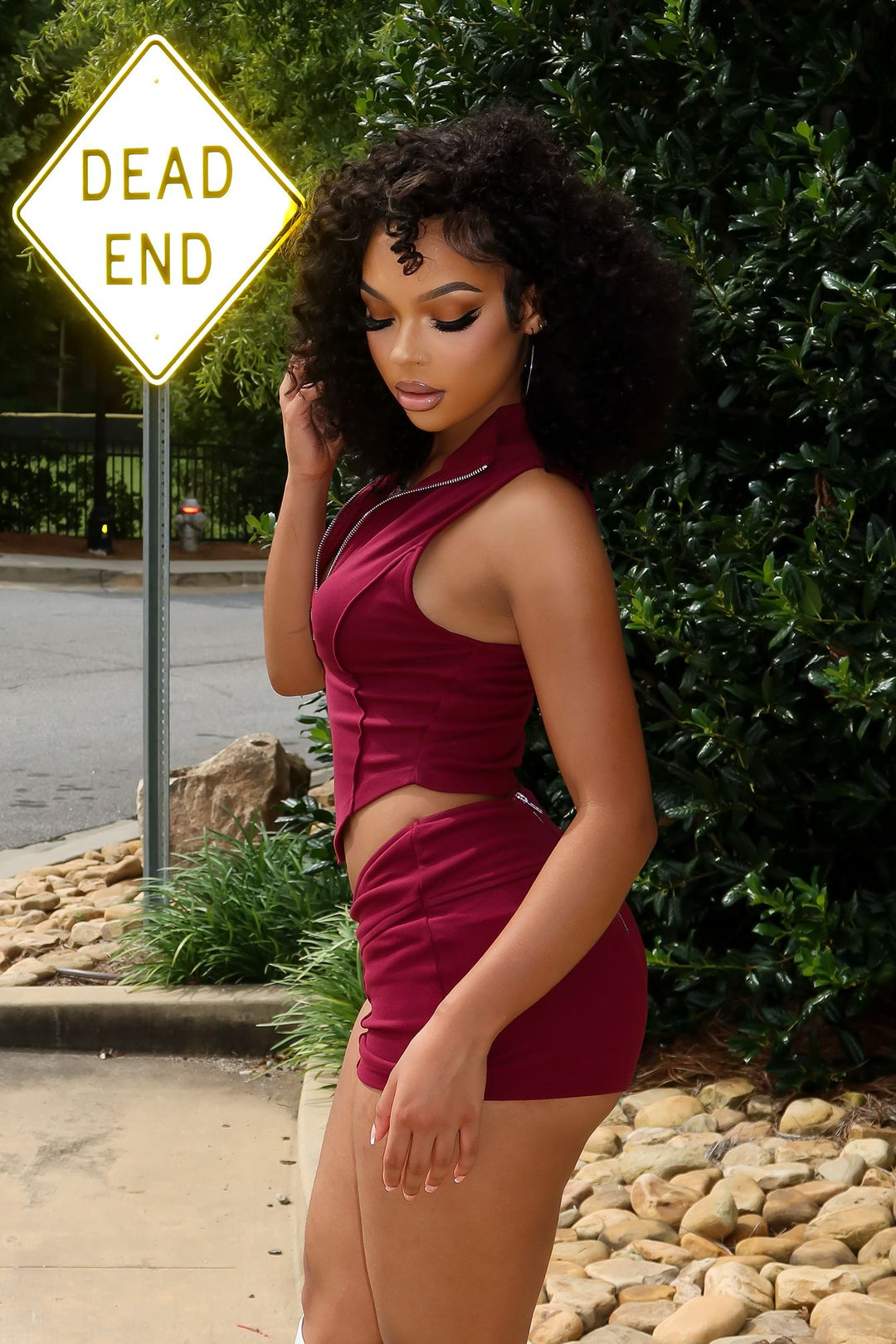 Classic Zip Up Cropped Tank Top &amp; Shorts SET
