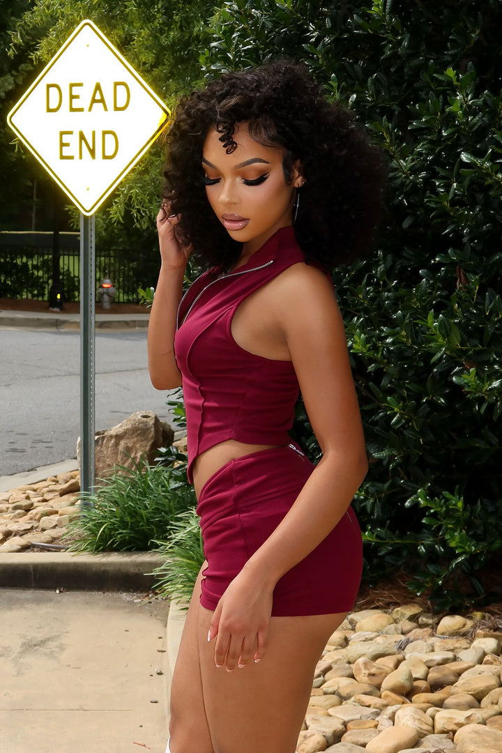Classic Zip Up Cropped Tank Top &amp; Shorts SET