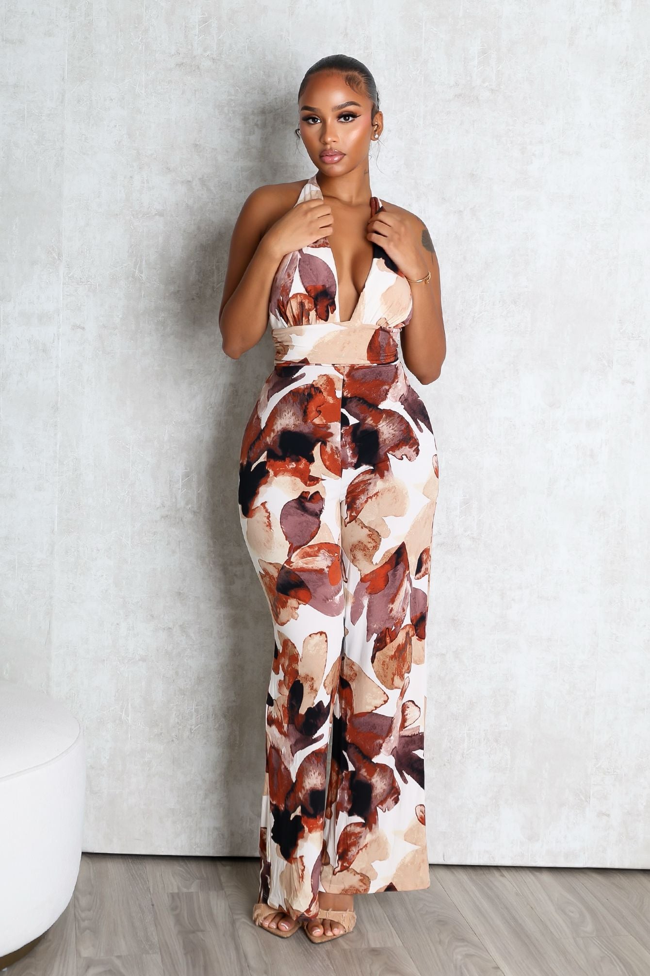 Crimson Leaf Halter Jumpsuit – EDGE