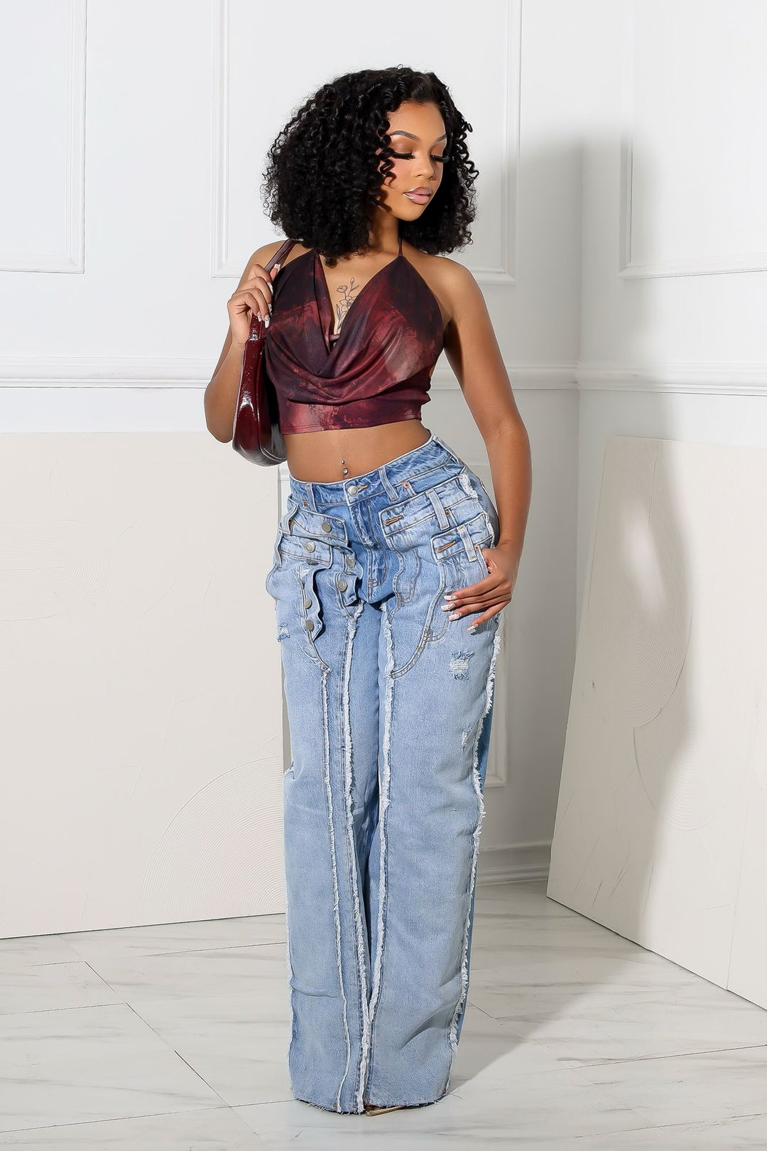 Snappy Mesh Print Halter Neck Tie Top