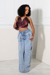 Snappy Mesh Print Halter Neck Tie Top