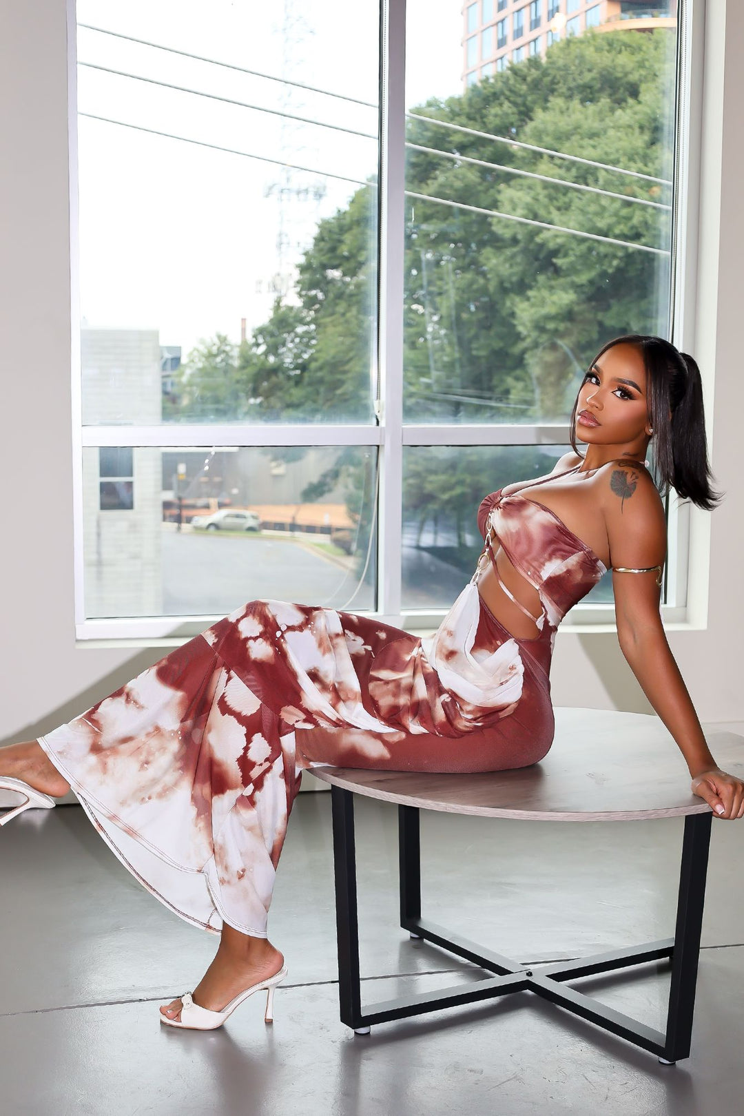 Rust Afterdark Mesh Print Halter Maxi Dress