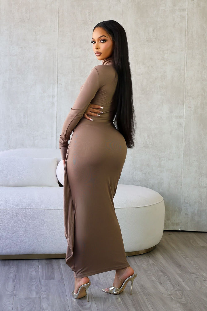 Lazy Noon Thumbhole Mock Neck Maxi Dress