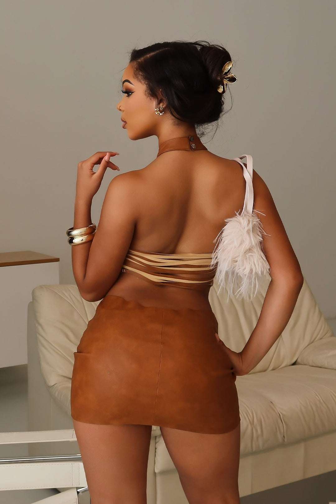 Saddle Up PU Halter Mini Dress