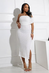 Emmalyn Mesh Lace Asymmetrical Midi Dress