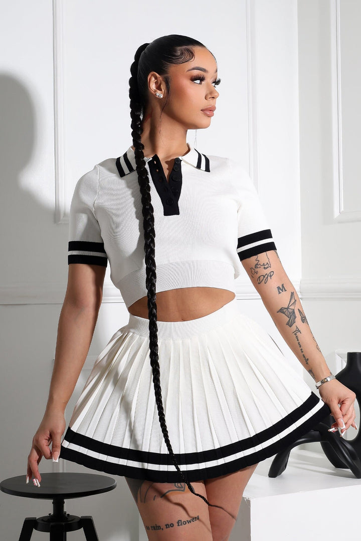 Martina Tennis Collared Knit Top &amp; Skirt SET