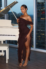 Belle Nuit Mesh Ruffled Maxi Dress