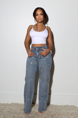 Opulent Rhinestone Straight Leg Denim Jeans