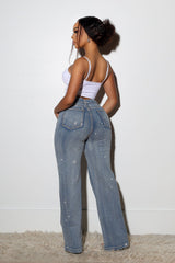 Opulent Rhinestone Straight Leg Denim Jeans